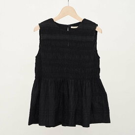 【2024 S/S】【ne Quittez pas ヌキテパ】COTTON DOBBY SLEEVELESS SHIRRING TOP BLACKレディース 女性 ブラウス