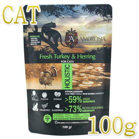 最短賞味2027.6.15・アンブロシア 猫 キャットターキー＆ヘリング 100g 全猫用 特にインドア/避妊去勢/仔猫ドライフード正規品amb07446