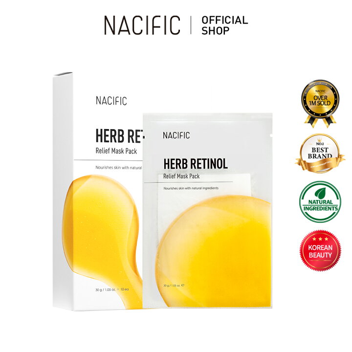 楽天市場 公式 Nacific ハーブレチノールリリーフ マスクパック 10枚入り ネシフィック 韓国コスメ 韓国スキンケア スキンケア 鎮静 小じわ 高密着 保湿 低刺激 韓国パック 韓国マスクパック レチノール 美白 栄養 シートマスク 弾力ケア フェイスパック Nacific
