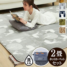 ホットカーペット カバー 洗える ホットカーペット カバー モリス 2畳 186x186cm + ホットカーペット本体セット セット 電気カーペット ラグ マット あったか ふんわり 北欧 防ダニ シャギー エルク 無地 フランネル 保温シート クーポン配布中