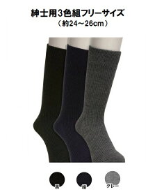 ひだまりダブルソックス 3色組【紳士用】 約24～26cm 靴下秋冬用 汗対策/抗菌/消臭機能/日本製