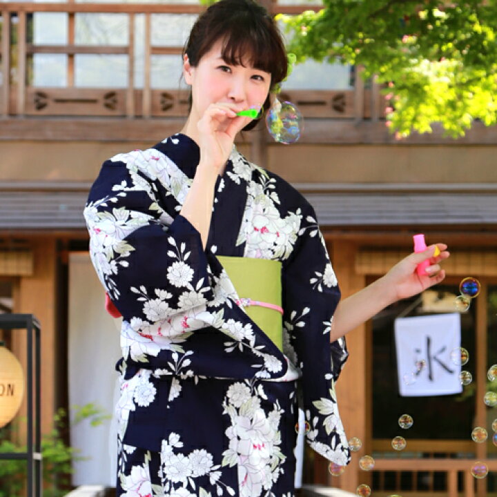 楽天市場】浴衣 紺 セット レトロ高級変わり織り綿浴衣3点セット「紺地 
