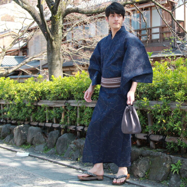 楽天市場 浴衣 メンズ セット 男物高級綿浴衣3点セット 紺 父の日ギフト 男性 男 レトロ 大人 高級綿浴衣 角帯 下駄 M L Ll 洋服 小物 なでしこ