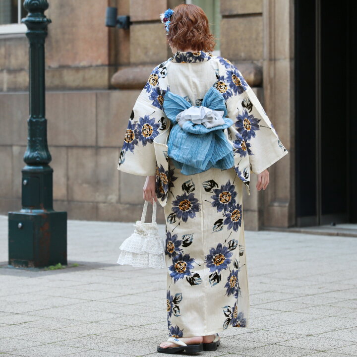 楽天市場】浴衣 セット レトロ 高級変わり織り綿麻浴衣3点セット「生成 