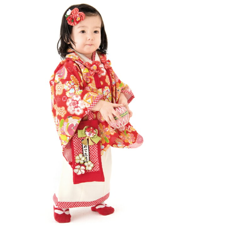 楽天市場 レンタル Japan Style 被布セット 1歳 女の子 ひな祭り 雛祭り 衣装 赤地に鶴 菊 梅 女の子 赤ちゃん ベビー 一歳 着物 衣装 和服 初節句 ハーフバースデー 誕生日 正月 桃の節句 百日祝い お食い初め 洋服 小物 なでしこ