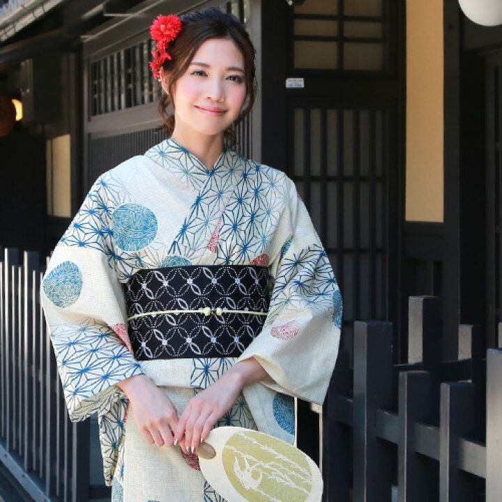 楽天市場】浴衣 セット レトロ 高級変わり織り綿麻浴衣3点セット「生成  