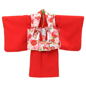 【レンタル】 祝着 1歳 女の子 着物 二部式着物 被布セット「赤無地着物に水色被布（桜と鞠）」ひな祭り 衣装 往復送料無料 初節句