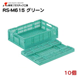 青果物用 折りたたみプラスチックコンテナ RS-M615 グリーン 10個 54×36×15cm − 岐阜プラスチック工業