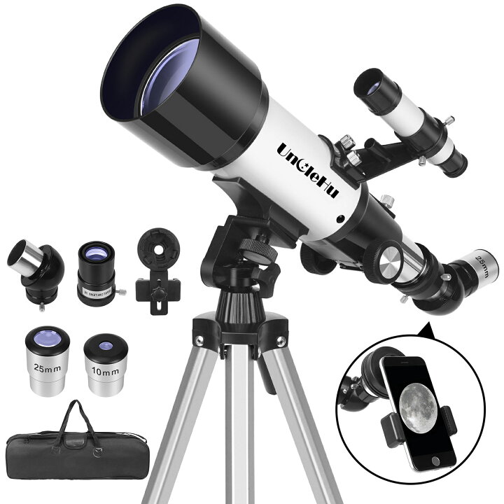 屋外天文学望遠鏡70mm口径400mmマウント天体屈折望遠鏡トラベルキッズ望遠鏡大人天文学初心者向けキャリーバッグと三脚付き(パッケ