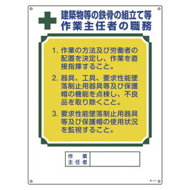 (T)緑十字 作業主任者職務標識　建築物等の鉄骨の組立て等作業主任者　600×450 049517