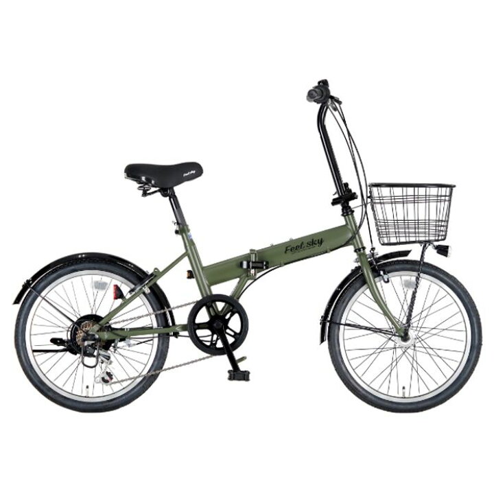 楽天市場】Feel sky 折畳自転車20 6段LEDオート マットグリーン : ホー 