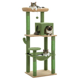 キャットタワー 猫タワー 大型猫 スリム 広いハンモック 爪とぎ おしゃれ 据え置きタイプ 遊び場 多頭飼い 運動不足解消 天然サイザル麻紐 登り降りしやすい 猫ハウス 省スペース 猫ランド 高さ143cm