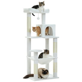 【P10倍・マラソン期間限定】＼楽天1位／キャットタワー 猫タワー 大型猫 スリム 広いハンモック 爪とぎ おしゃれ 据え置きタイプ 遊び場 多頭飼い 運動不足解消 天然サイザル麻紐 登り降りしやすい 猫ハウス 省スペース 猫ランド 高さ143cm