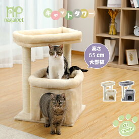 【10％OFFクーポン配布】Nagaipet キャットタワー 大型猫用 据え置き 低め 多頭 人気 コンパクト 猫タワー シニア 子猫 階段用 ケージ内 窓際タワー 上り下り簡単 猫ハウス おもちゃ 麻紐 爪とぎ 省スペース ねこ ネコ 運動不足解消 高さ65cm グレー ベージュ