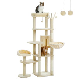 キャットタワー サボテン 花 桜色 スリム 多頭飼い 大型猫用 据え置き おしゃれ 爪とぎポール 猫ハウス ハンモック 猫タワー 運動不足解消 爪研ぎ サイザル麻 ポンポンおもちゃ シンプル かわいい 高さ150cm