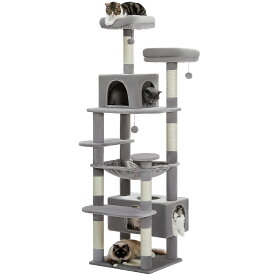 【P10倍・SS期間限定】キャットタワー 猫タワー 大型猫用 夏 多頭飼い 丈夫 ハンモック 据え置き スリム ねこ ネコ 麻紐 爪とぎポール 猫のおもちゃ ポンポン 転倒防止ベルト付き 展望台 猫ベッド 運動不足解消 高さ180cm