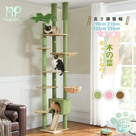 【P10倍・SS期間限定】キャットタワー 突っ張り スリム 大型猫 猫タワー 爪とぎ 木の葉 ハンモック2個 ツイン突っ張り コンパクト 省スペース 多頭飼い 可愛い おしゃれ 運動不足解消 登りやすい 高さ調整幅190~210cm | 235~255cm