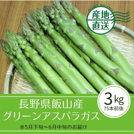 【送料込】長野県飯山産グリーンアスパラガス 2Lサイズ(3kg箱/75本前後)※5月中旬～6月中旬のお届け