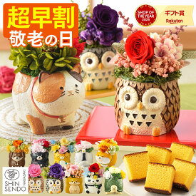 【8/11お値段上がります】 敬老の日 2026 花 [ 早割 プリザーブドフラワー ギフト プレゼント カステラ お菓子 和菓子 ギフト メッセージカード 食べ物 スイーツ プリザ 50代 60代 70代 80代 90代 長崎心泉堂 ランキング ] 選べる 動物プリザ スイーツ セット KRAF