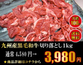 送料無料 九州産 黒毛和牛 切り落とし メガ盛り 1kg すき焼き 牛丼 肉じゃが カレー シチュー 牛肉 グルメ 冷凍 和牛 肉 国産