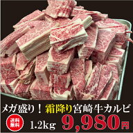 メガ盛り 霜降り 宮崎牛カルビ 1.2Kg 送料無料 A4 A5 ランク 焼肉 バーベキュー BBQ 日本一 宮崎牛 牛肉 …