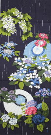 濱文様 絵てぬぐい 五月雨に紫陽花｜あじさい柄 初夏 梅雨 手ぬぐい 日本製 捺染 タペストリーにも メール便対応 y