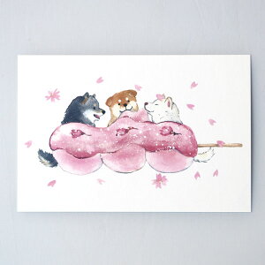 春 しばいぬと春 ポストカード だんご さくらだんごわんこ (c) 村田夏佳 メール便 柴犬 シバイヌ 団子 春のポストカード y