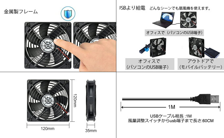 楽天市場 Usb ファン 12cm 2連 静音 3段階風量調節 冷却クーラー 小型 Usb 扇風機 Pc 冷却ファン ボールベアリングモータ採用 5v 長寿命 ダブル 送風機 薄型 Centrality 楽天市場店