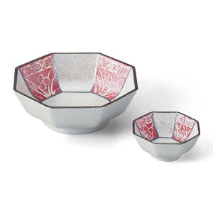 有田焼 錦 ラスター 朱 彩 花 紋 八角 向付 千代口 14.5cm 7.4cm 皿 刺身 焼物 天ぷら 揚物 猪口 醤油皿 器 鉢 調味料 薬味 赤 レッド 白 ホワイト 日本製 国産 おしゃれ ギフト プレゼント 贈り物