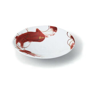 有田焼 赤 刷毛目 変形 8寸 皿 24.3cm 丸皿 中皿 刺身 焼物 揚物 天ぷら 前菜 サラダ パスタ 肉料理 魚料理 盛り付け レッド 白 ホワイト 日本製 国産 おしゃれ ギフト プレゼント 贈り物 母の日