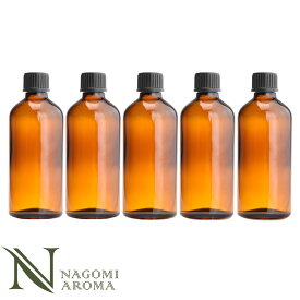 遮光ビン 100ml（アンバー） 5本セット 黒キャップ＆ヴァーティカルドロッパー 【 遮光瓶 アロマ ドロッパー付 ガラス瓶 容器 薬瓶 調合 保存 アロマオイル エッセンシャルオイル 精油 キャリアオイル 】