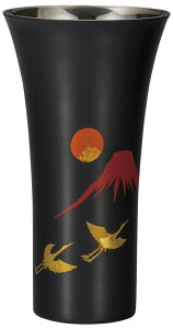 【マラソン 本日限定P7倍+まとめ割最大15%OFF】山中漆器 漆磨カップ二重シングル L 手描き 富士に鶴(お中元2 おしゃれ ステンレス 漆 日本製 名入れ 日本製 ギフト 海外発送可 贈呈 引き出