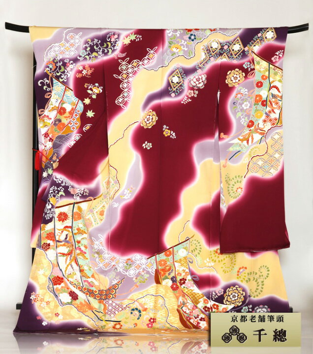 振袖 正絹 白地 鳳凰 華文 扇面 金駒刺繍 千總 楽天市場】〔成人式 