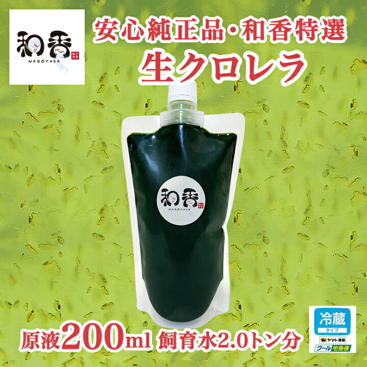 楽天市場 生クロレラ クール便 純正品 和香 特選生クロレラ 原液0mlめだか 金魚 稚魚針子 歩留まり解消水質環境 成長に最適な グリーンウォーター 生存率アップが期待できますミジンコ ワムシ ゾウリムシ 培養 増殖 越冬 繁殖 餌 えさ エサ なごやか 和やか 和香