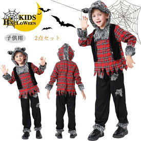 ハロウィン オオカミ コスプレ 衣装 キッズ 子供 狼 コスチューム 人狼 風 衣装 動物型 チェック柄 帽子付き 夜の森風 妖怪 怪人 コラボ ファンタジー テーマ 可愛い 学園祭 仮装 文化祭 発表会 演劇用 舞台劇 忘年会 余興用 宴会 新年会 仮装 二次会 かっこいい おもしろ