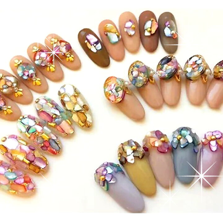 楽天市場 シェルストーン ジェルネイル クラッシュシェル レジン シェル フラワーシェルストーン 12色セット収納ケース入り ネイルレシピ ネイル レシピ 楽天市場店
