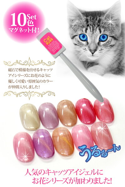 【10色セット特別価格お花のキャッツアイ】人気のキャッツアイジェルにお花シリーズが加わりました(マグネット付き)