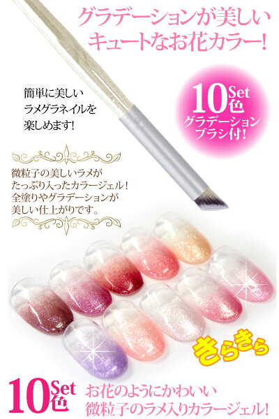 【10色セット特別価格お花のラメジェル】お花のように可愛い微粒子ラメ入りカラージェル(単品販売/全10色)
