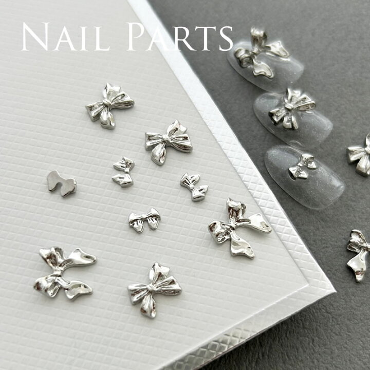 楽天市場】ネイルパーツ リボン シルバー 50個入り 大容量 (メール便  