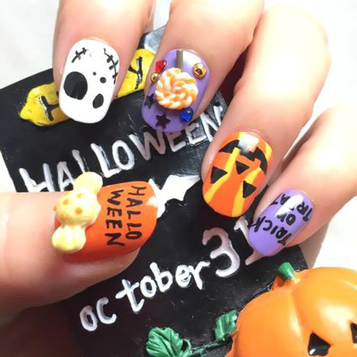 楽天市場】☆ハロウィンネイル☆パープル ホワイト オレンジ スイーツ  