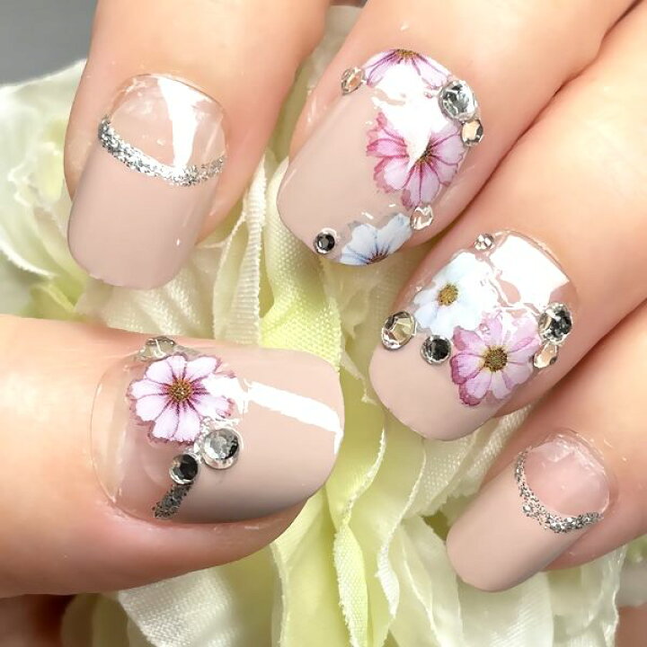 楽天市場】☆フラワーネイル☆くすみピンク スモーキーカラー 花柄 