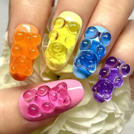 3Dグミベアネイルカラフル キャンディーカラー くまクマ 3D 立体 盛り 派手 個性派 半透明 透け感 ポップキュート 繰り返し使える 貼るだけ ネイリスト作成 ゴテゴテ ちゅるん クリア うるうる ネイルチップ つけ爪 付け爪 指長 美爪 ロングチップ ギャル nail デコ