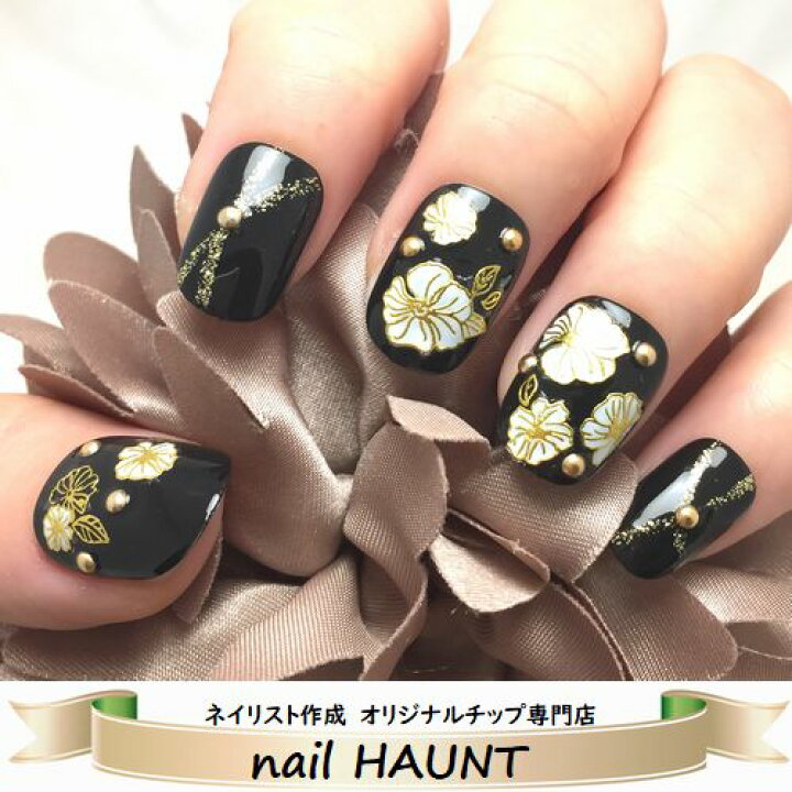 楽天市場】☆和柄/和風フラワーネイル☆ブラック 黒 シンプル お花 花  