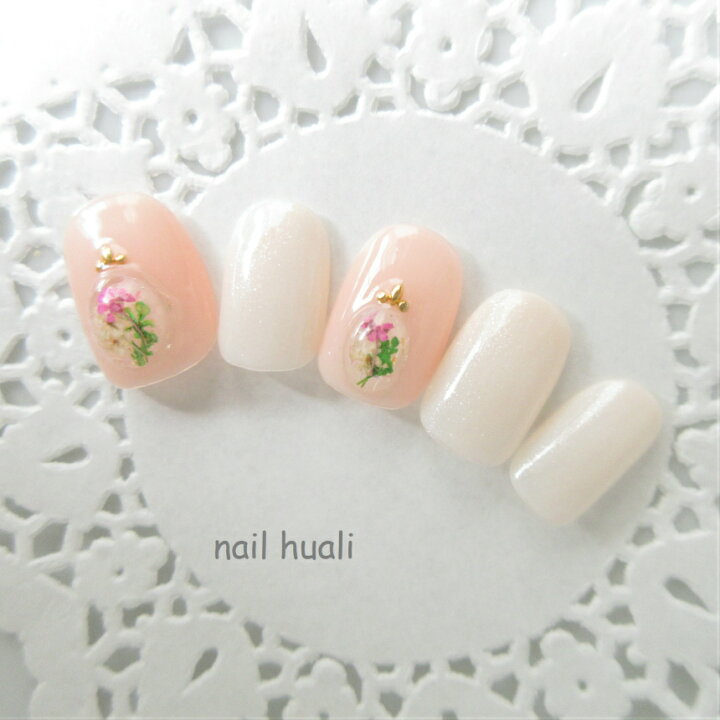 楽天市場 送料無料 ネイルチップ ピンク 花 フラワー ぷっくりパーツ S M サイズオーダー Nail Huali