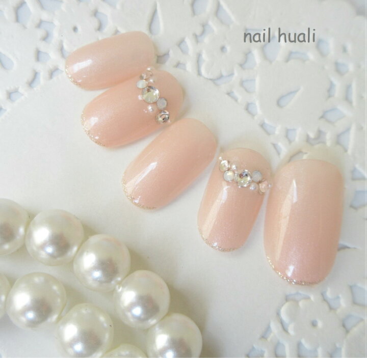 楽天市場 送料無料 ネイルチップ パールピンク スワロフスキー使用 S M サイズオーダー Nail Huali