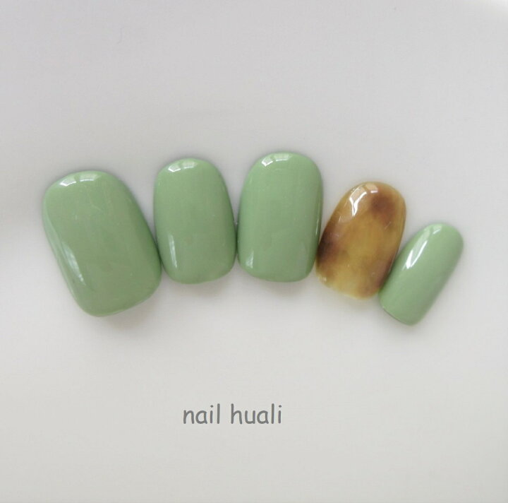 楽天市場 ネイルチップ べっ甲ネイル カーキ グリーン 秋ネイル シンプル Nail Huali