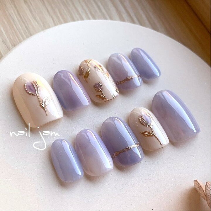 楽天市場】ネイルチップ 淡いパープルのミラーチューリップ オーダー  