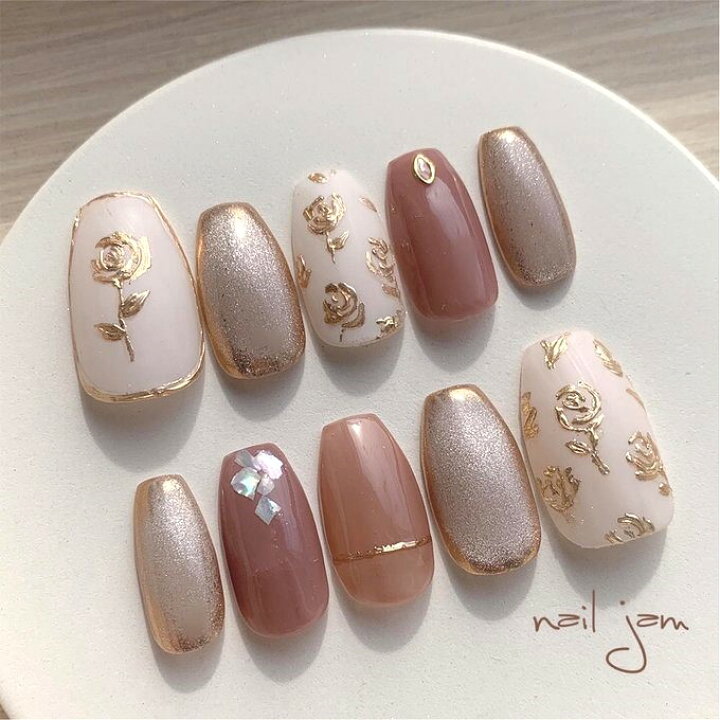 楽天市場】ネイルチップ アンニュイカラーのローズネイル ネイルチップ  