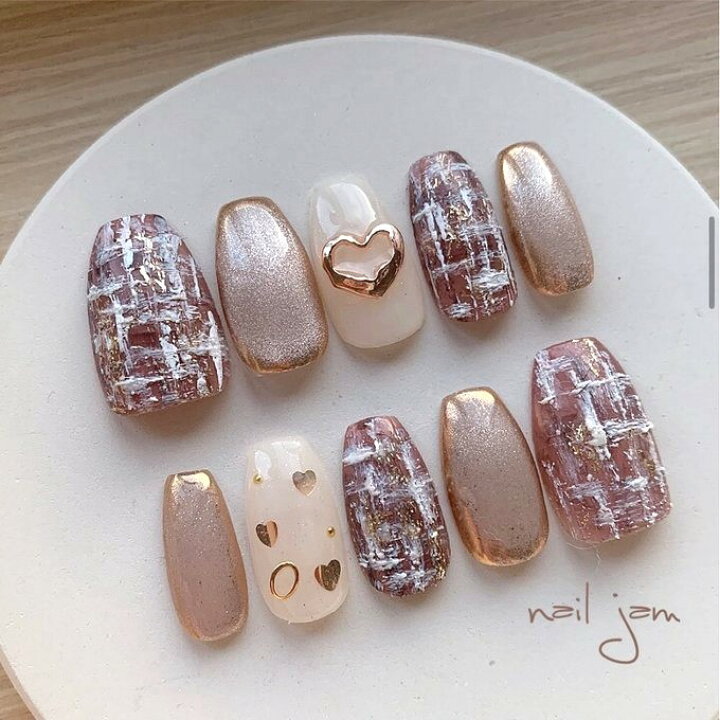 楽天市場】【No.JO038】くすみピンクのツイードネイル オーダーチップ  