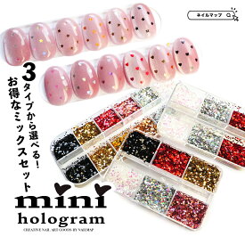 ★最大P4倍★ + 最大15%OFFクーポン★ジェルネイル 【 極小ホログラム 仕切りケース入り】 ホログラム セット 1.5mm 極小 ケース入り ネイル ハート ホロ スター 星 赤 レッド ゴールド シルバー ミックス お得 メタリックカラー セルフネイル ネイルア